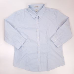 L.L. Bean Womens L Button Down 3/4 Sleeve Stripped Shirt Wrinkle Resistant